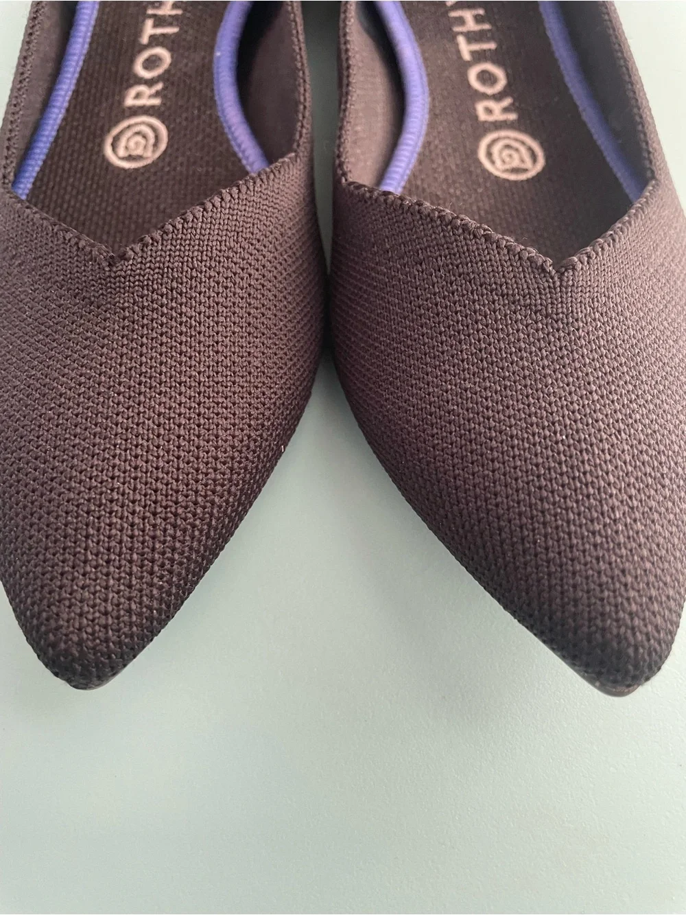Rothy's Black Pointed Knit Flats with Blue Trim | Size 7.5 - Picture 4 of 4